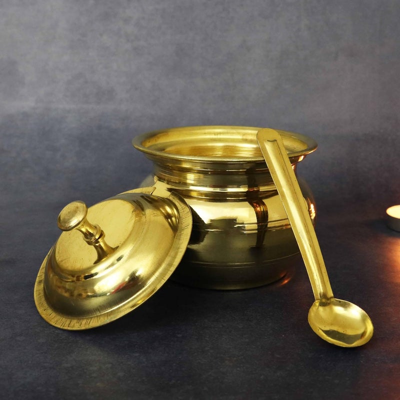Spillbox Putrika Brass Ghee Pot with SpoonOil PotStorage Container with SpoonGhee Serving Container for Kitchen Capacity 400ml Weight 200gm - Image 5