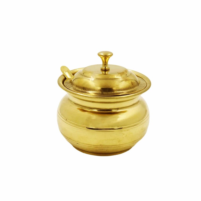 Spillbox Putrika Brass Ghee Pot with SpoonOil PotStorage Container with SpoonGhee Serving Container for Kitchen Capacity 400ml Weight 200gm - Image 1