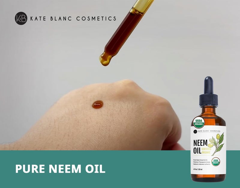 Kate Blanc Cosmetics Neem Oil for Skin, Hair & Face. Safe for Dog, Plants, Scalp & Hair Growth (4oz, Organic, Cold Pressed, Concentrate)