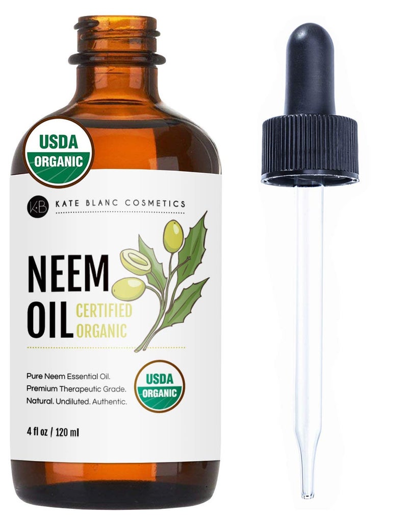 Kate Blanc Cosmetics Neem Oil for Skin, Hair & Face. Safe for Dog, Plants, Scalp & Hair Growth (4oz, Organic, Cold Pressed, Concentrate)