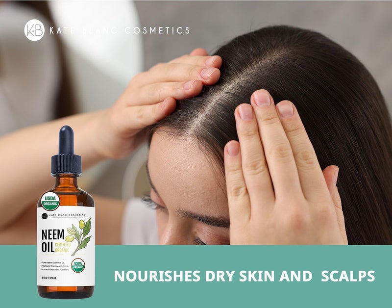 Kate Blanc Cosmetics Neem Oil for Skin, Hair & Face. Safe for Dog, Plants, Scalp & Hair Growth (4oz, Organic, Cold Pressed, Concentrate)