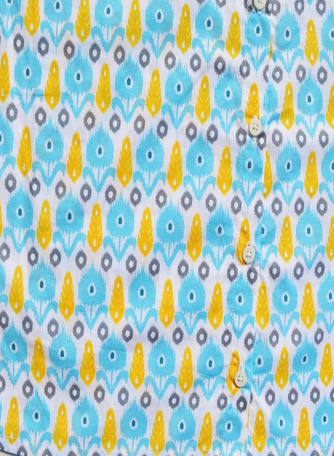 Pranava 100% Organic Cotton Ethnic Printed Kurta with Dhoti Matches to Print - White & Light Blue (Light Blue, 2-3Y) - Image 5