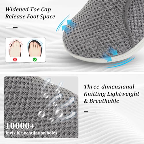 Scurtain Orthopedic Shoes for Women Diabetic Extra Wide Barefoot Walking Shoes Zero Drop Grounding Shoe Comfortable Neuropathy Bunion Edema Pregnancy Maternity Shoes Size 8.5 Grey - Image 2