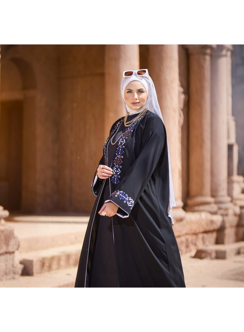 Women's multi-colored crepe embroidered cardigan - elegant design without basics and oriental embroidery on the body, code 7005 - Image 4