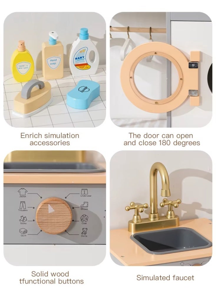 Toy Box Kids Wooden Washing Machine Play Set with Sink, Faucet & Ironing Board - Image 2