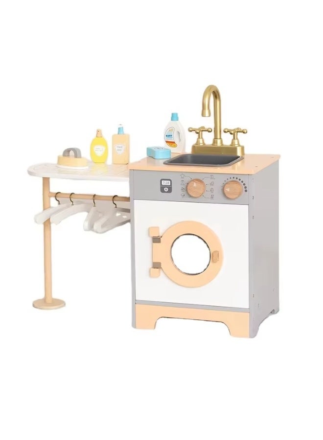 Toy Box Kids Wooden Washing Machine Play Set with Sink, Faucet & Ironing Board - Image 1