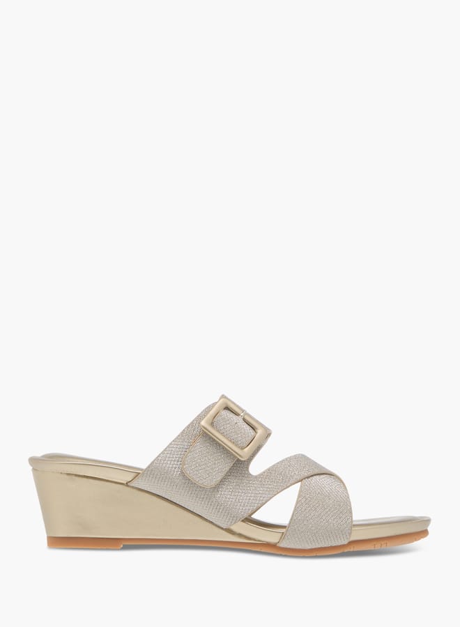 Flora Bella By Shoexpress Womens Textured Slip-On Sandals With Wedge Heels  - Image 3