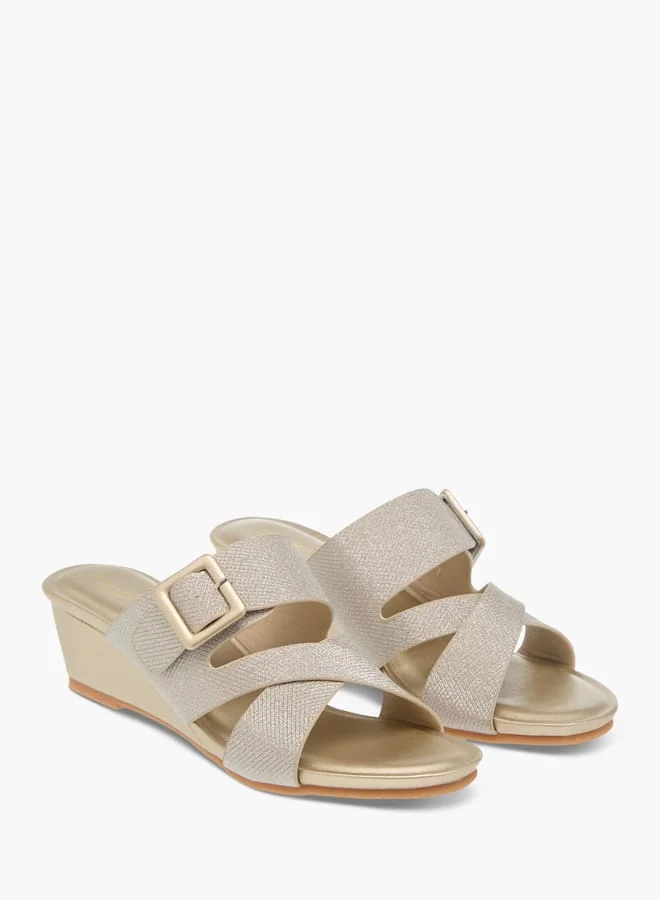 Flora Bella By Shoexpress Womens Textured Slip-On Sandals With Wedge Heels
