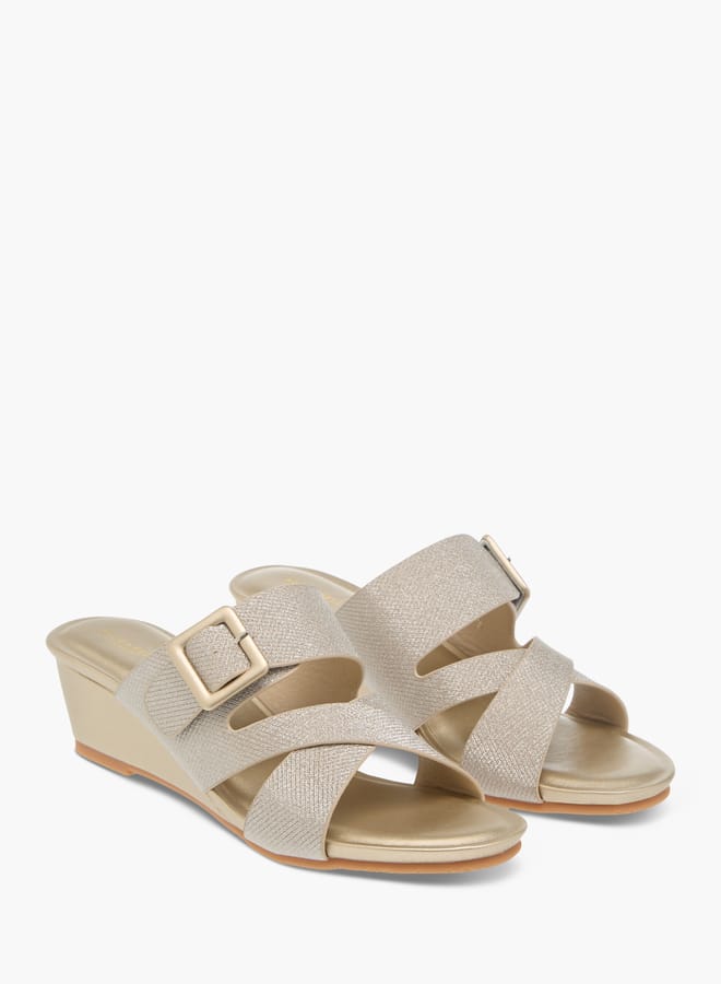 Flora Bella By Shoexpress Womens Textured Slip-On Sandals With Wedge Heels  - Image 2