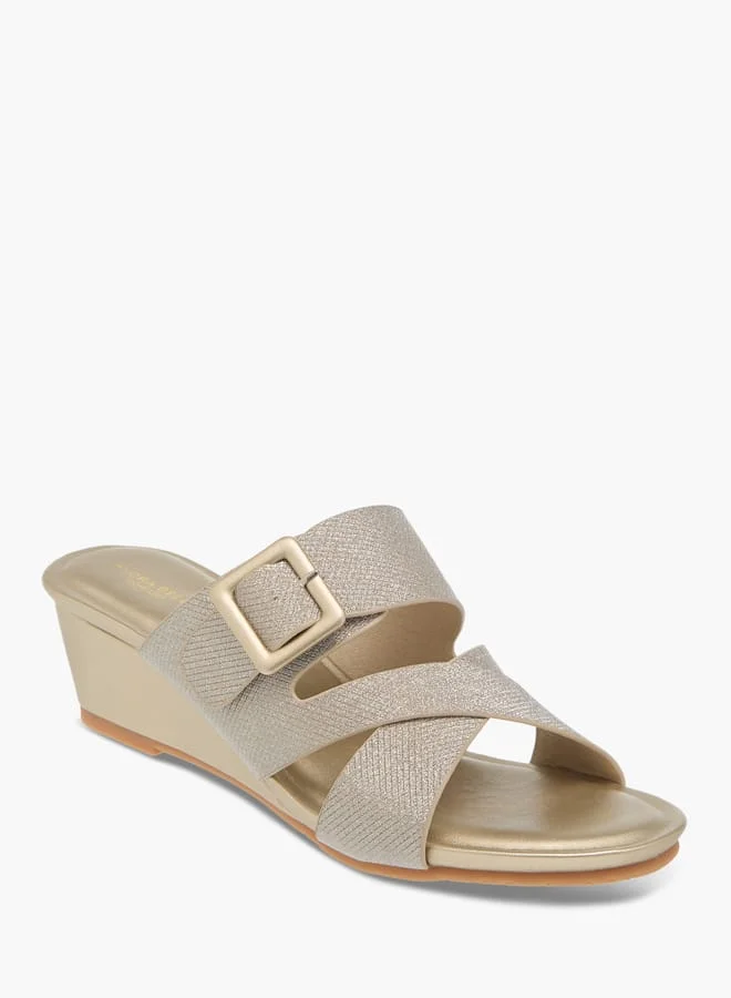Flora Bella By Shoexpress Womens Textured Slip-On Sandals With Wedge Heels