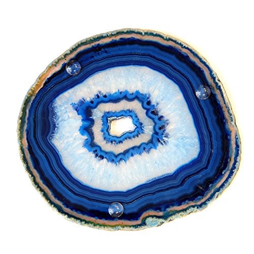 JIC Gem Extra Blue 4-5" Dyed Color Natural Agate Coasters Polished Geode Stone Coasters Agate Slices Set of 4 with Protective Rubber Bumper Home Decorative - Image 3