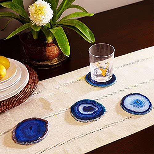 JIC Gem Extra Blue 4-5" Dyed Color Natural Agate Coasters Polished Geode Stone Coasters Agate Slices Set of 4 with Protective Rubber Bumper Home Decorative - Image 2