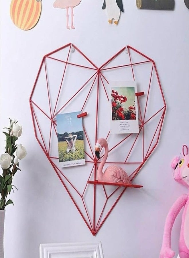 Bianco Valentine’s Day Gift for Girlfriend | Heart Shape Metal Wall Photo Grid with Shelf Red | Valentine Day Decoration for Home, Bedroom & Living Room | Romantic Couple Gift Décor for Memories - Image 2