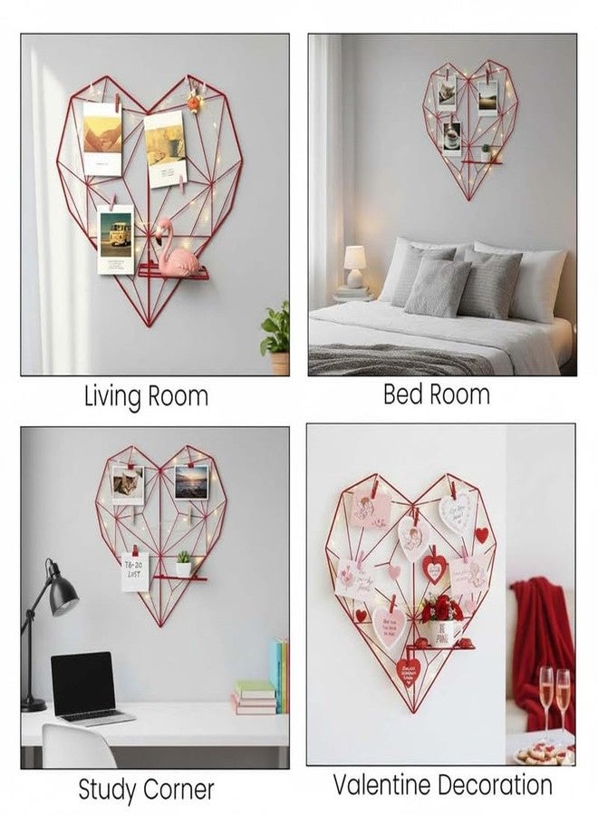 Bianco Valentine’s Day Gift for Girlfriend | Heart Shape Metal Wall Photo Grid with Shelf Red | Valentine Day Decoration for Home, Bedroom & Living Room | Romantic Couple Gift Décor for Memories - Image 4