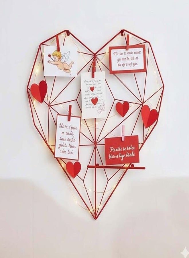 Bianco Valentine’s Day Gift for Girlfriend | Heart Shape Metal Wall Photo Grid with Shelf Red | Valentine Day Decoration for Home, Bedroom & Living Room | Romantic Couple Gift Décor for Memories - Image 1