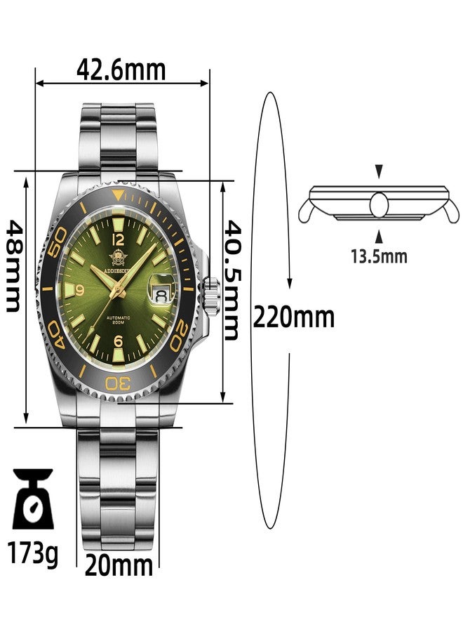 ADDIESDIVE Automatic Diver Watches for Men NH35A/8215 Movement Sapphire Rotating Bezel Luminous 200 M Waterproof Easy to Read with Large Number Mens Diver's Watch, green 2505 - Image 3
