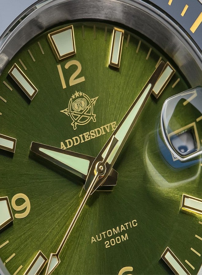 ADDIESDIVE Automatic Diver Watches for Men NH35A/8215 Movement Sapphire Rotating Bezel Luminous 200 M Waterproof Easy to Read with Large Number Mens Diver's Watch, green 2505 - Image 4