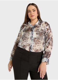 Ella Plus Print Button Down Shirt  - Image 1