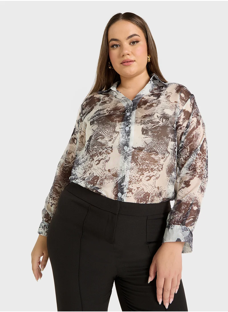 Ella Plus Print Button Down Shirt