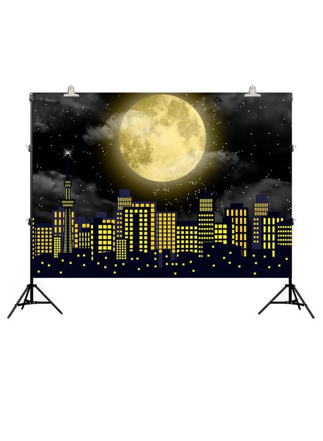CINRAY Super City Superhero Backdrop for Photography 7x5FT Yellow Full Moon Skyline Cityscape Theme Photo Background Baby Shower Boys Birthday Party Cake Table Decoration Banner Props (84x60 inch) - Image 2