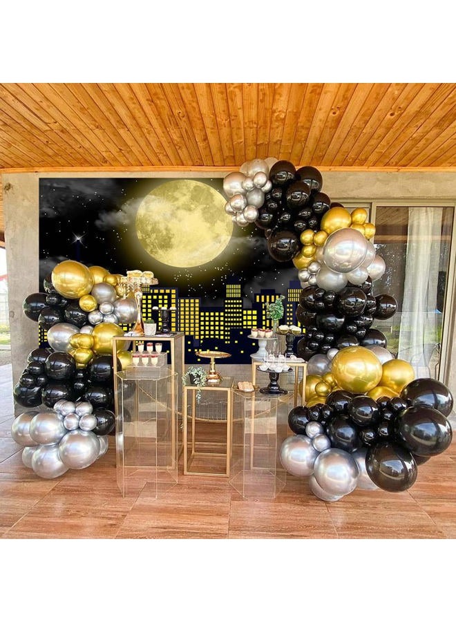 CINRAY Super City Superhero Backdrop for Photography 7x5FT Yellow Full Moon Skyline Cityscape Theme Photo Background Baby Shower Boys Birthday Party Cake Table Decoration Banner Props (84x60 inch) - Image 3