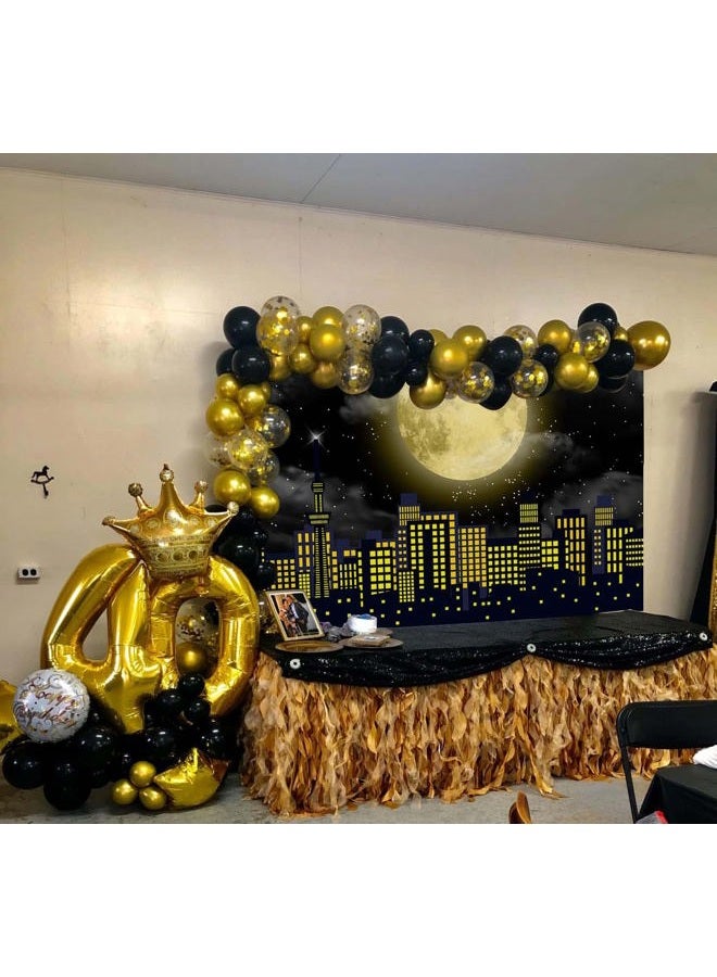 CINRAY Super City Superhero Backdrop for Photography 7x5FT Yellow Full Moon Skyline Cityscape Theme Photo Background Baby Shower Boys Birthday Party Cake Table Decoration Banner Props (84x60 inch) - Image 4