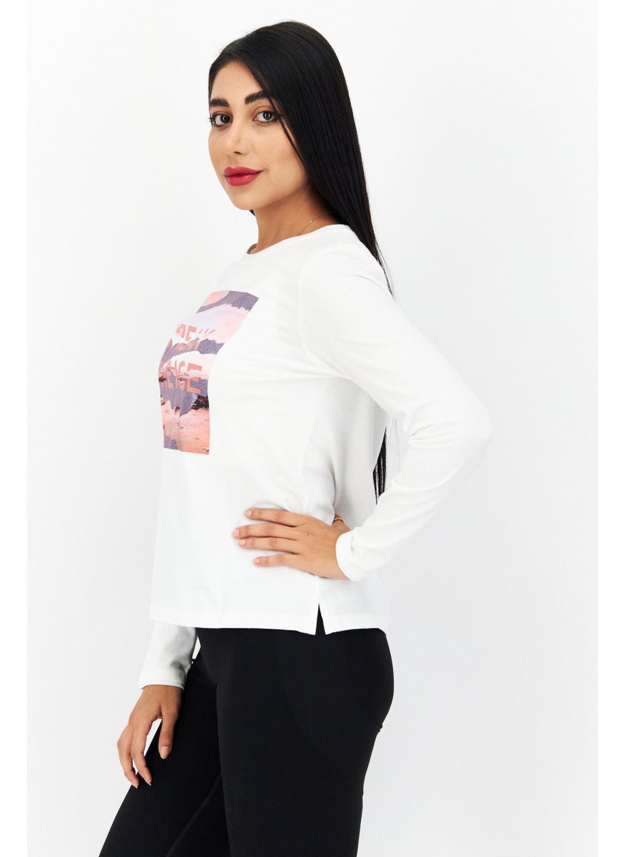 s.Oliver Women Round Neck Long Sleeves Printed Top, White Combo  - Image 2