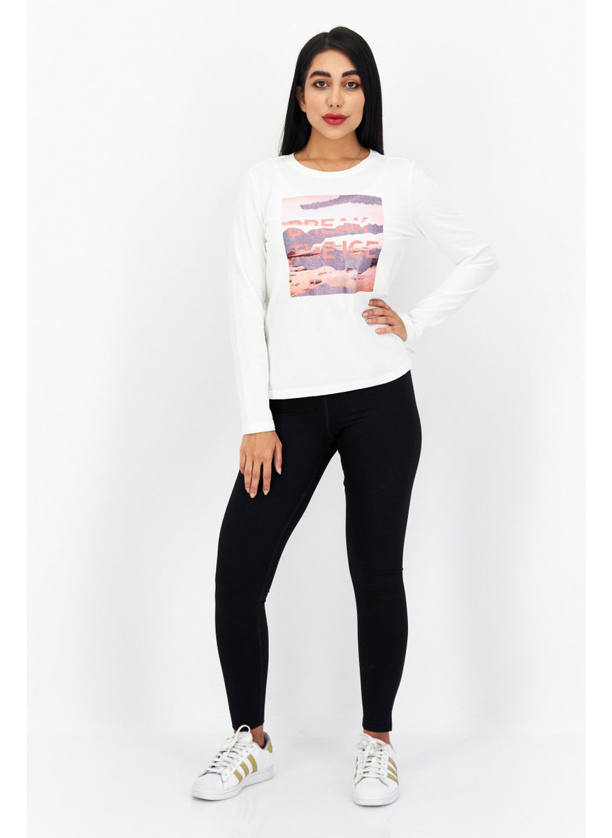 s.Oliver Women Round Neck Long Sleeves Printed Top, White Combo  - Image 3