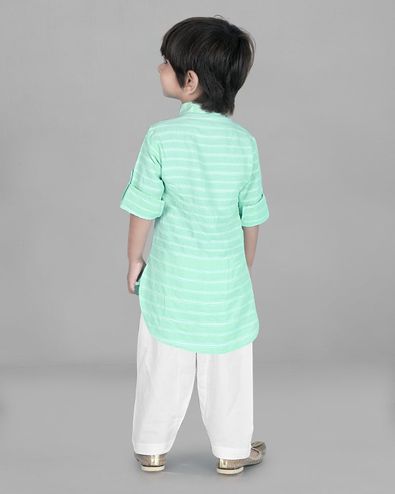 Jhambthreads Kids Sea Green Stripe Kurta for Boys - Image 2