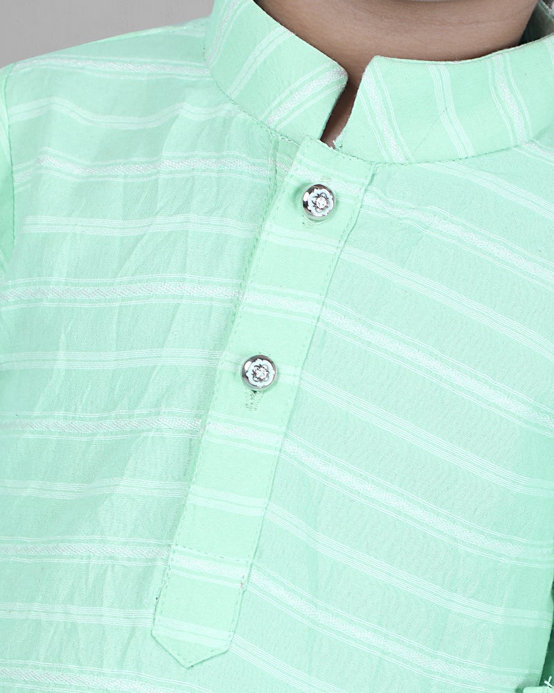 Jhambthreads Kids Sea Green Stripe Kurta for Boys - Image 5