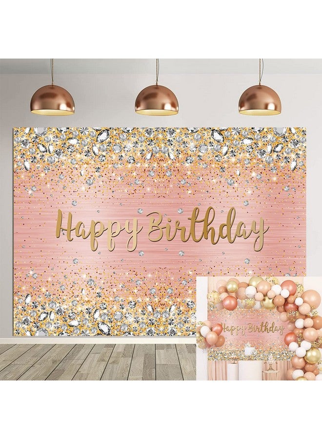 BUTEN Happy Birthday Backdrop 8X6Ft Diamonds Shining Bokeh Pink And Gold Dot Glitter Sparkle Photography Background For Women Girls Lady Sweet Party Decorations Photo Props  - Image 1