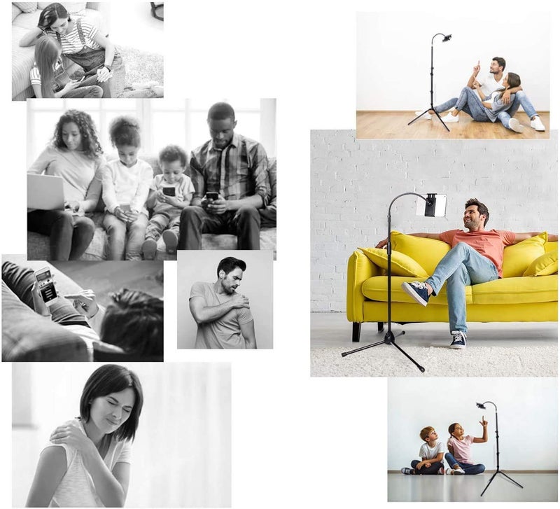 Hold Up حامل موبايل طاولة كسولة بارتفاع 2.1م، حامل أرضي متنقل مع قاعدة قابلة للتعديل وذراع مرن قابل للتعديل بزاوية 360° لمشاهدة الترفيه والتصوير الفوتوغرافي والفيديو - Image 3