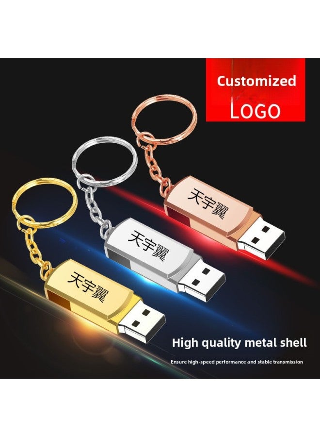 8GU Plate 32G High Speed Car U Disk 16G Metal Mobile Phone USB 64G Rotating Gift 4G-Color:Silver-Capacity:32GB - Image 2