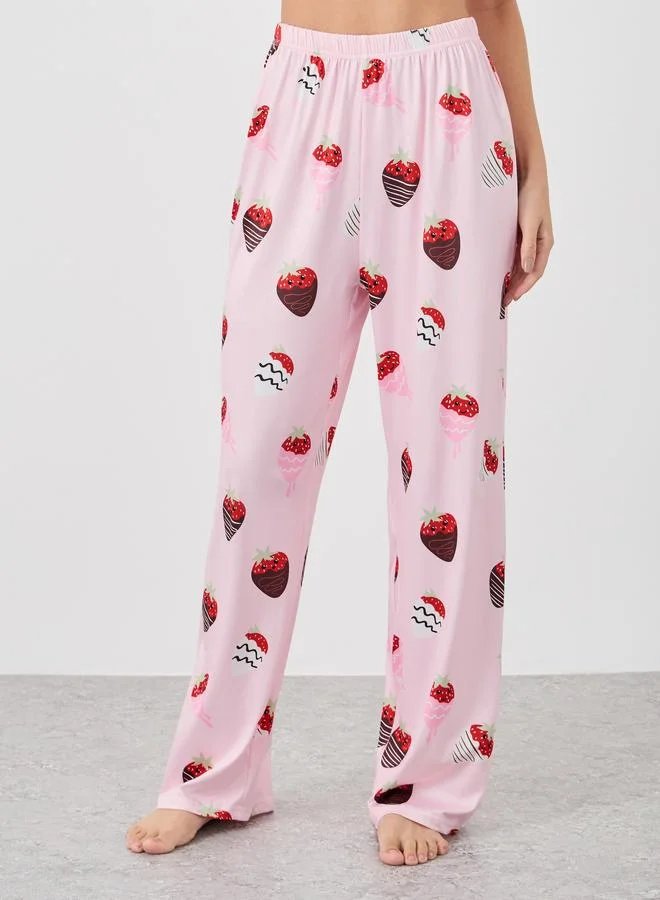 Take Two Take Two Strawberry Printed T-Shirt and Pyjama Set