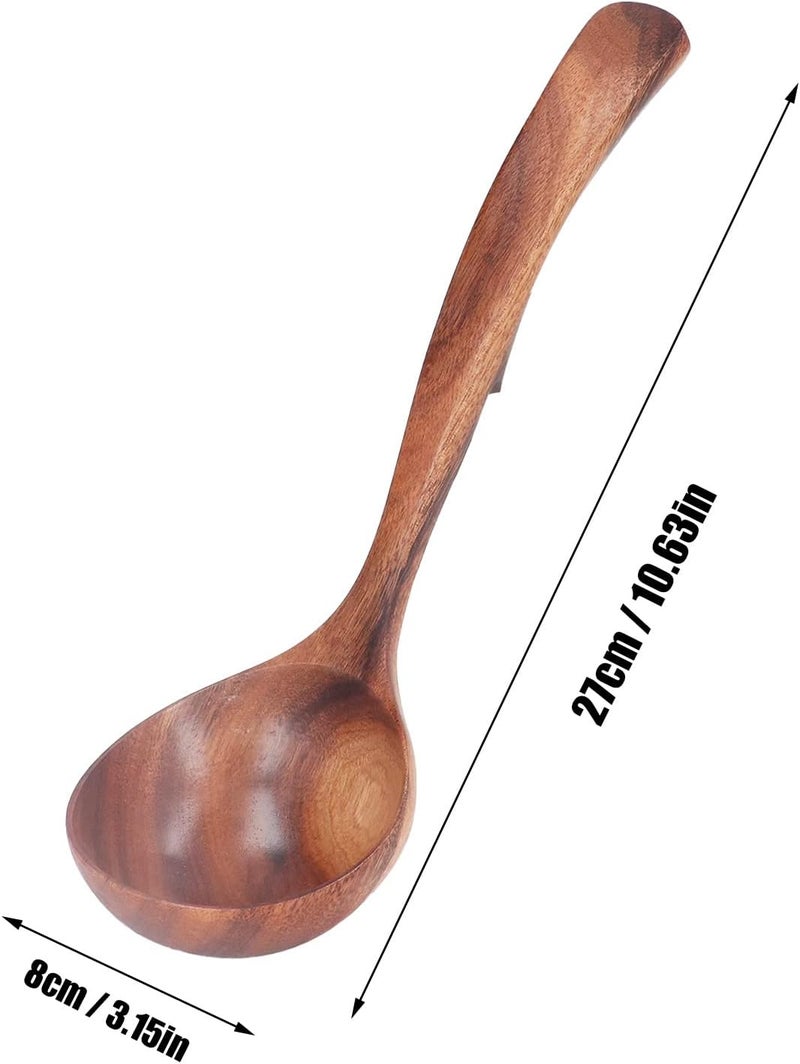 Wood Long Handle Ladle NonScratching Serving Spoon for Kitchen, 1 X Wooden Ladle for Soup, Mixing & Flipping, Suitable for Nonstick Cookware (Large) - Image 3