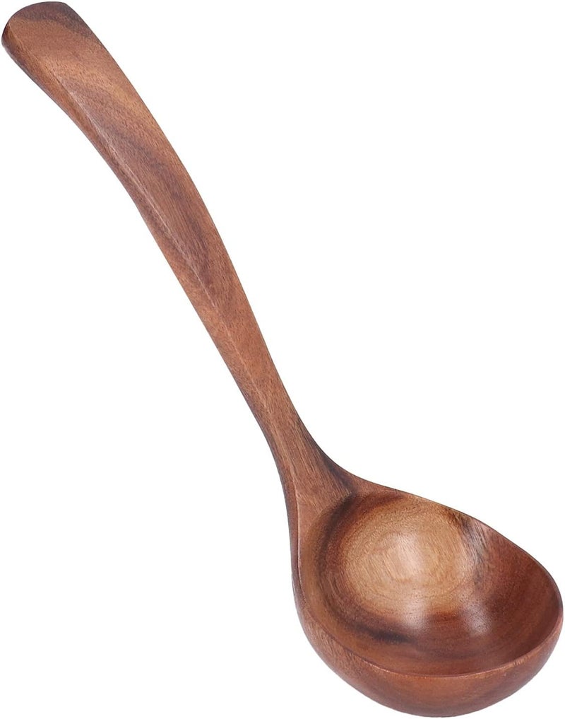Wood Long Handle Ladle NonScratching Serving Spoon for Kitchen, 1 X Wooden Ladle for Soup, Mixing & Flipping, Suitable for Nonstick Cookware (Large) - Image 4