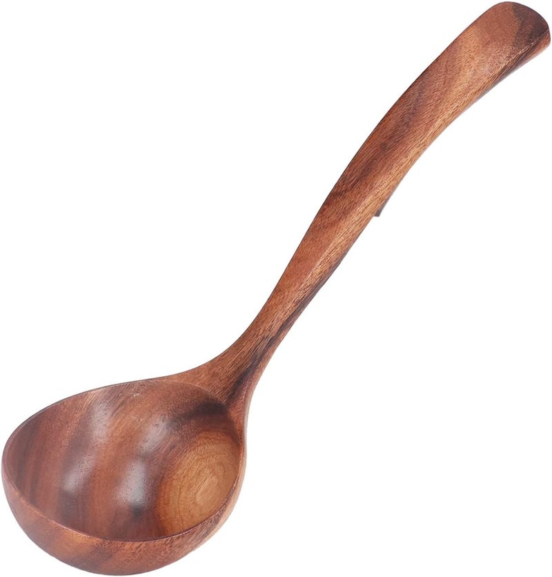 Wood Long Handle Ladle NonScratching Serving Spoon for Kitchen, 1 X Wooden Ladle for Soup, Mixing & Flipping, Suitable for Nonstick Cookware (Large) - Image 5