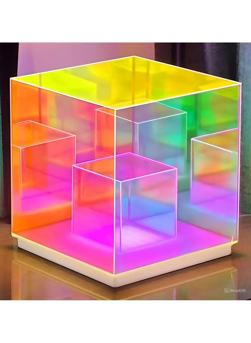 ريبنيو مصباح طاولة مكعب ضوء ليلي RGB ملون جو أكريليك مكعب مصباح مكتبي للألعاب للمطاعم ديكور المنزل (قياس 22 سم) - Image 1