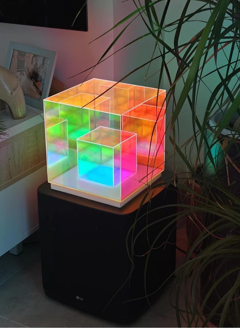 ريبنيو مصباح طاولة مكعب ضوء ليلي RGB ملون جو أكريليك مكعب مصباح مكتبي للألعاب للمطاعم ديكور المنزل (قياس 22 سم) - Image 2