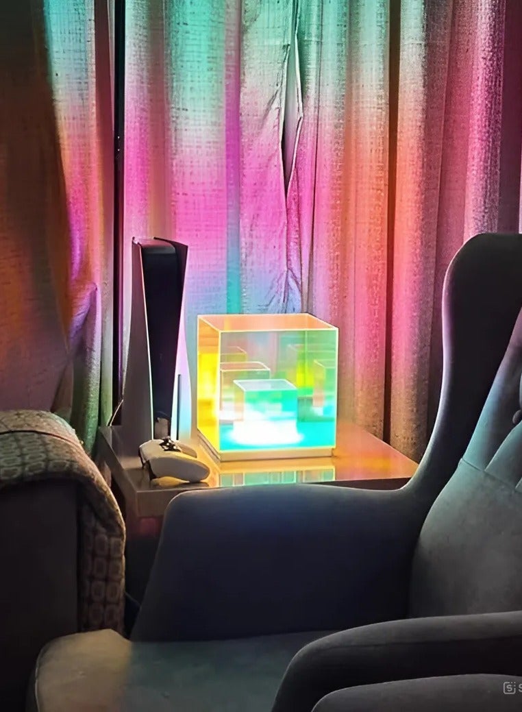 ريبنيو مصباح طاولة مكعب ضوء ليلي RGB ملون جو أكريليك مكعب مصباح مكتبي للألعاب للمطاعم ديكور المنزل (قياس 22 سم) - Image 3