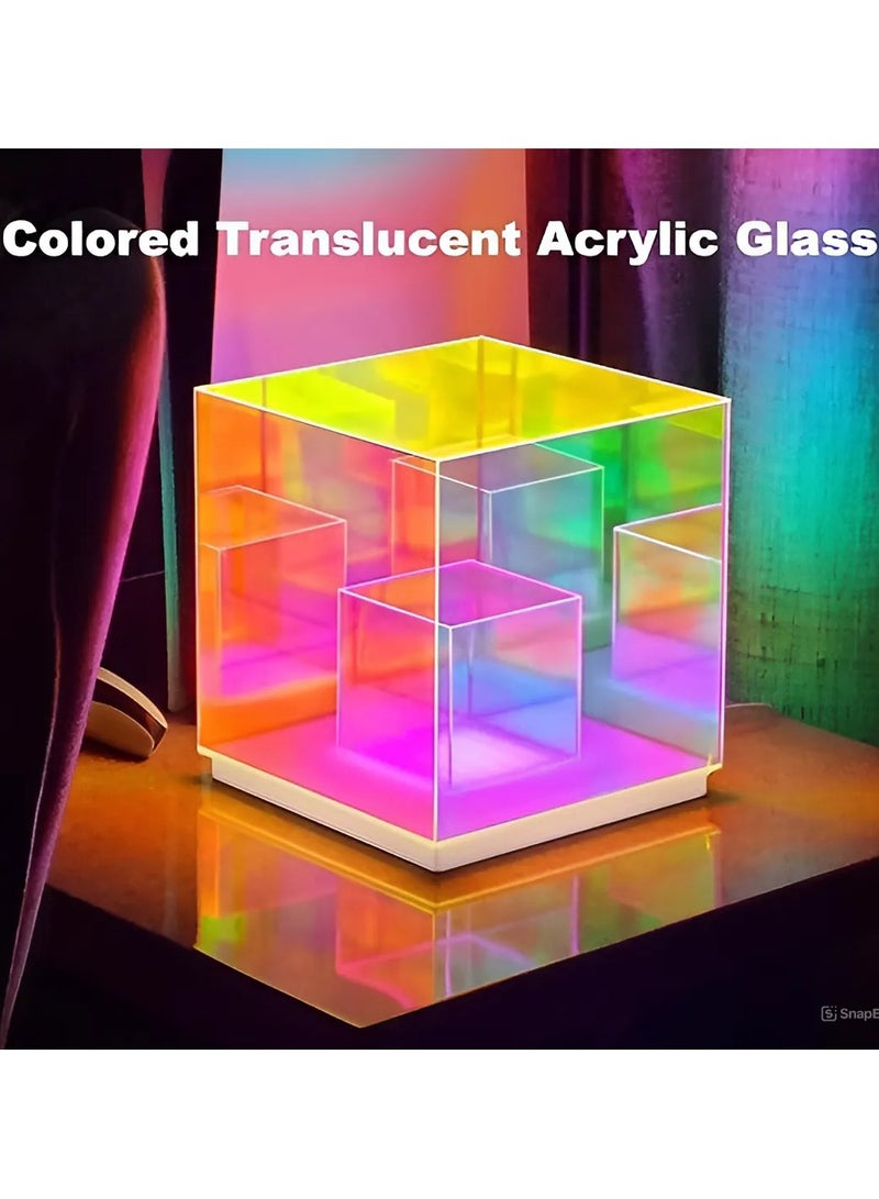 ريبنيو مصباح طاولة مكعب ضوء ليلي RGB ملون جو أكريليك مكعب مصباح مكتبي للألعاب للمطاعم ديكور المنزل (قياس 22 سم) - Image 4