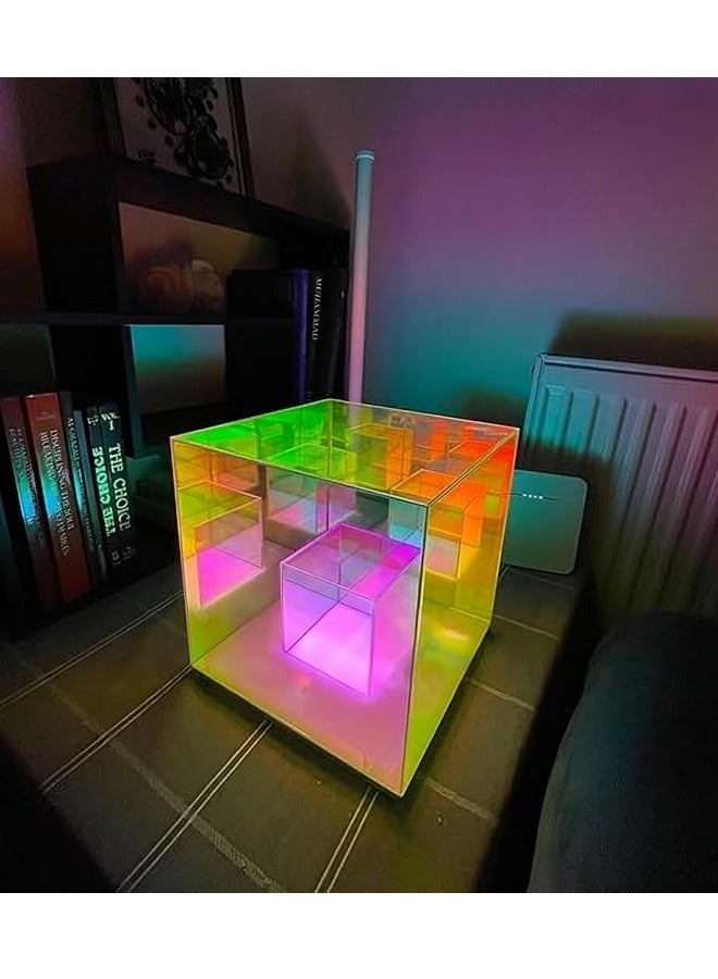 ريبنيو مصباح طاولة مكعب ضوء ليلي RGB ملون جو أكريليك مكعب مصباح مكتبي للألعاب للمطاعم ديكور المنزل (قياس 22 سم) - Image 5