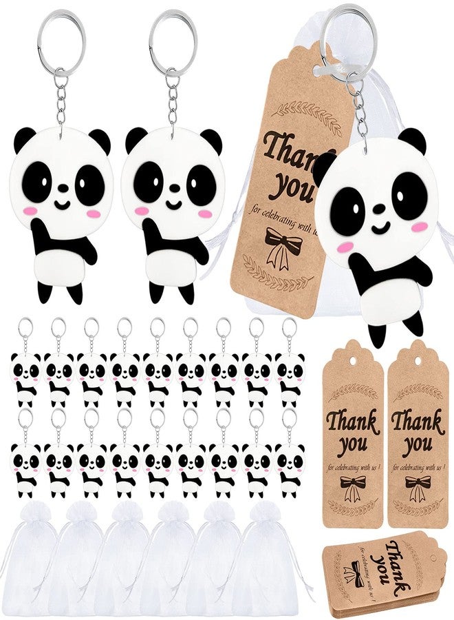 Elecrainbow 72 Pack Cute Panda Bear Party Favors Include 24 Keychains + 24 Thank You Tags + 24 Goodie Bags for Panda Lovers, Animal-Themed Birthday - Image 1