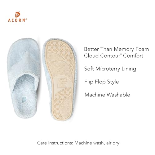 Acorn Women's Spa Thong Slippers with Cloud Contour Comfort - Arch Support and Plush Fluffy Terry Lining, Perfect for Beach, Camping, Poolside, or Bathroom Wear, Powder Blue, 8 - 9 - Image 3