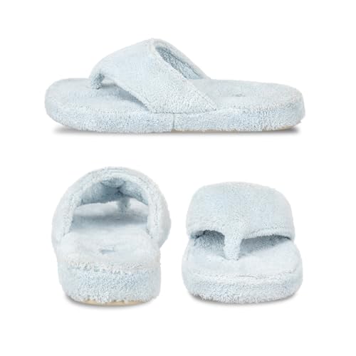 Acorn Women's Spa Thong Slippers with Cloud Contour Comfort - Arch Support and Plush Fluffy Terry Lining, Perfect for Beach, Camping, Poolside, or Bathroom Wear, Powder Blue, 8 - 9 - Image 4