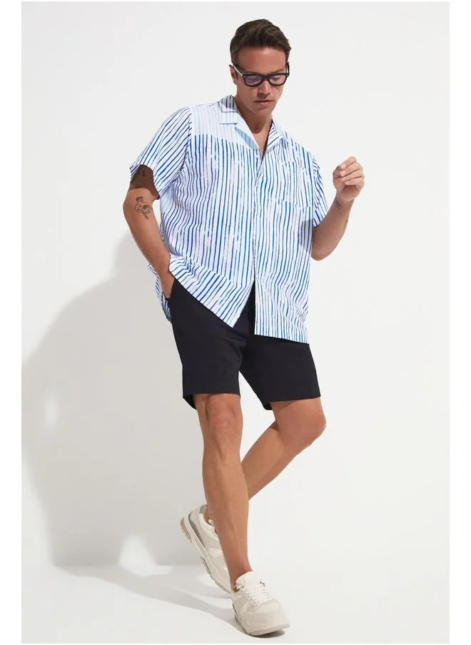 جون June Exclusive Men Short Sleeve Striped Shirt White - Blue