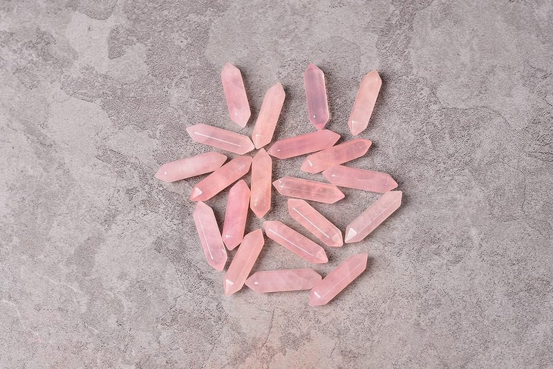 JIC Gem 20 pcs Rose Quartz Crystal Wands 6 Faceted Reiki Stone Rose Quartz Healing Crystals Points Bulk Crystal Wands Wholesale for Chakra Meditation
