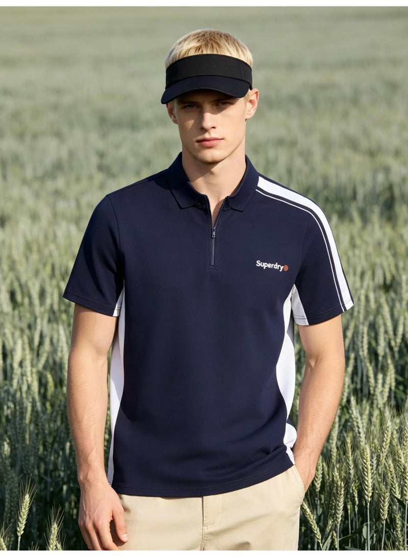 سوبر دراي Superdry Unisex Half Zip Color Block Sport Polo Shirt, Contrast Stripe Quick Dry Athletic Short Sleeve Training Tee for Men Women Workout Running - Image 2