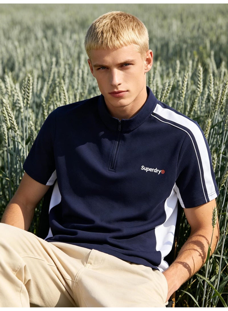 سوبر دراي Superdry Unisex Half Zip Color Block Sport Polo Shirt, Contrast Stripe Quick Dry Athletic Short Sleeve Training Tee for Men Women Workout Running - Image 1