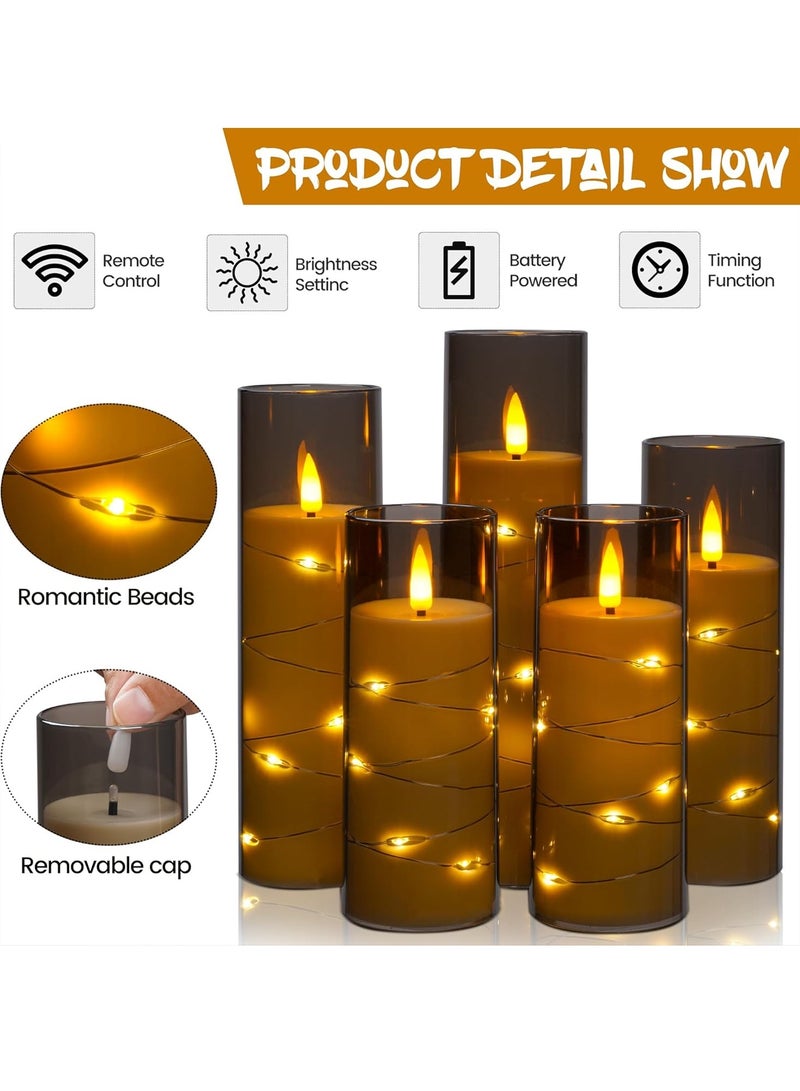 شموع LED بدون لهب مع مؤقت من 5 قطع وامضة للاجواء الرومانسية وديكور المنزل غلاف اكريليك ثابت سلسلة نجوم مدمجة تعمل بالبطارية (رمادي) - Image 3